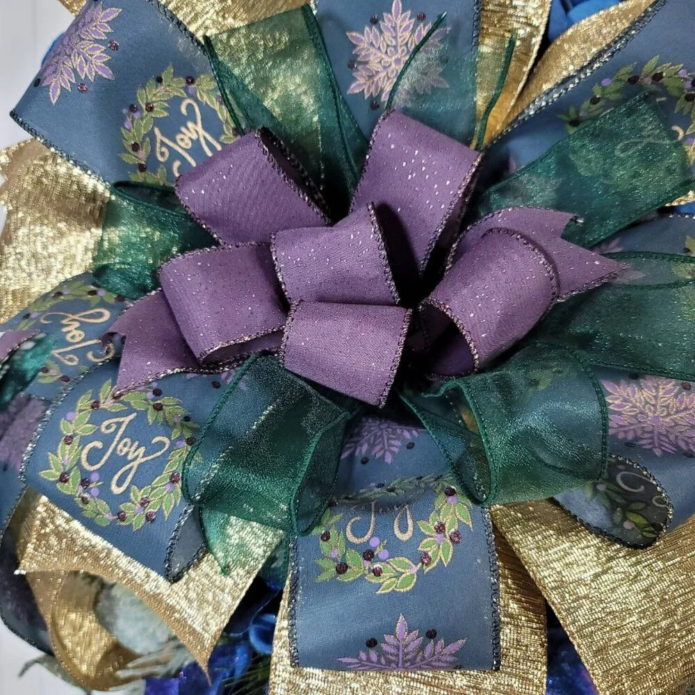 Blue Joy Poinsettia and Hydrangea with Mixed Pines Swag, Holiday Swag